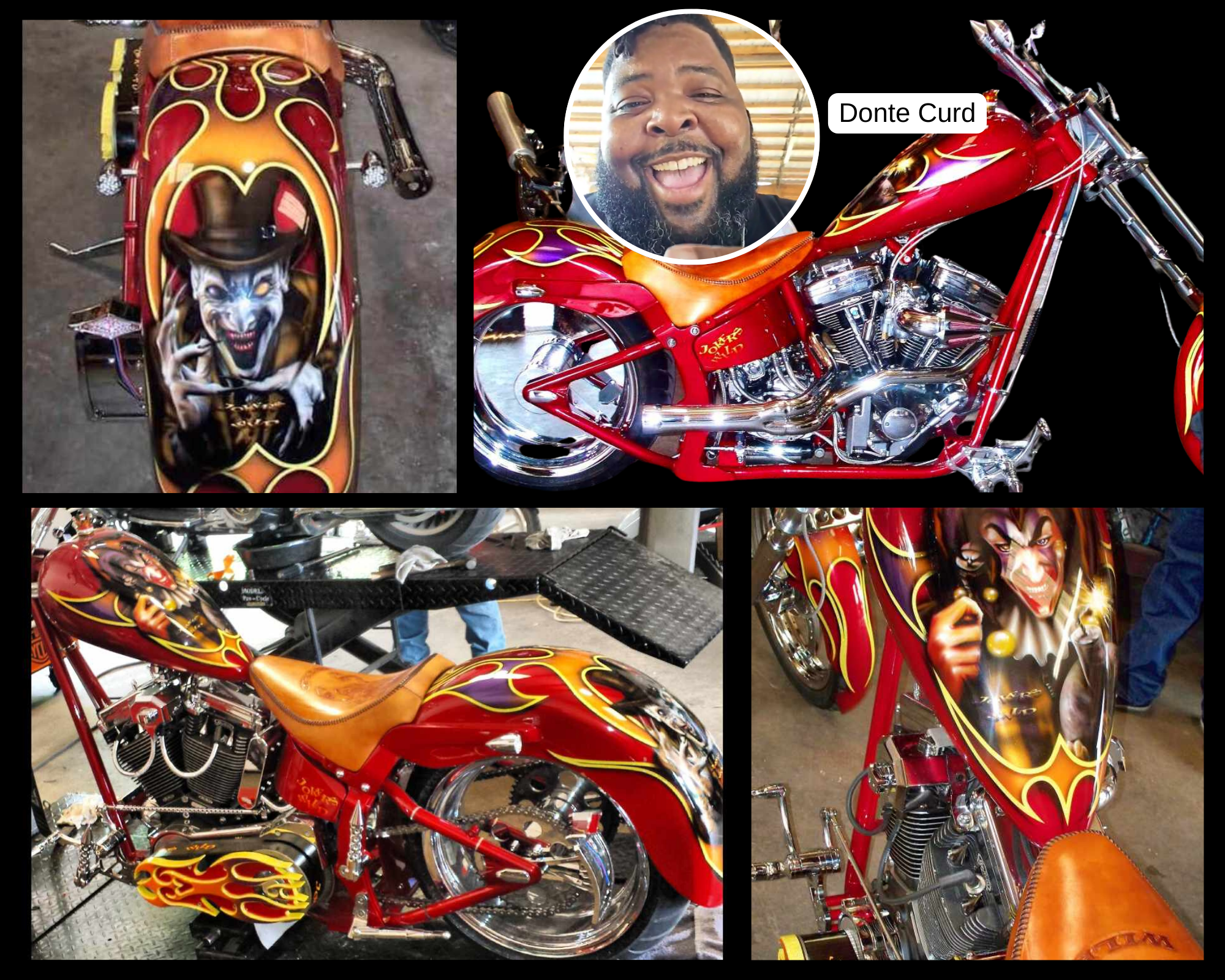 An Airbrush Events artist airbrushed a chopper motorcycle.