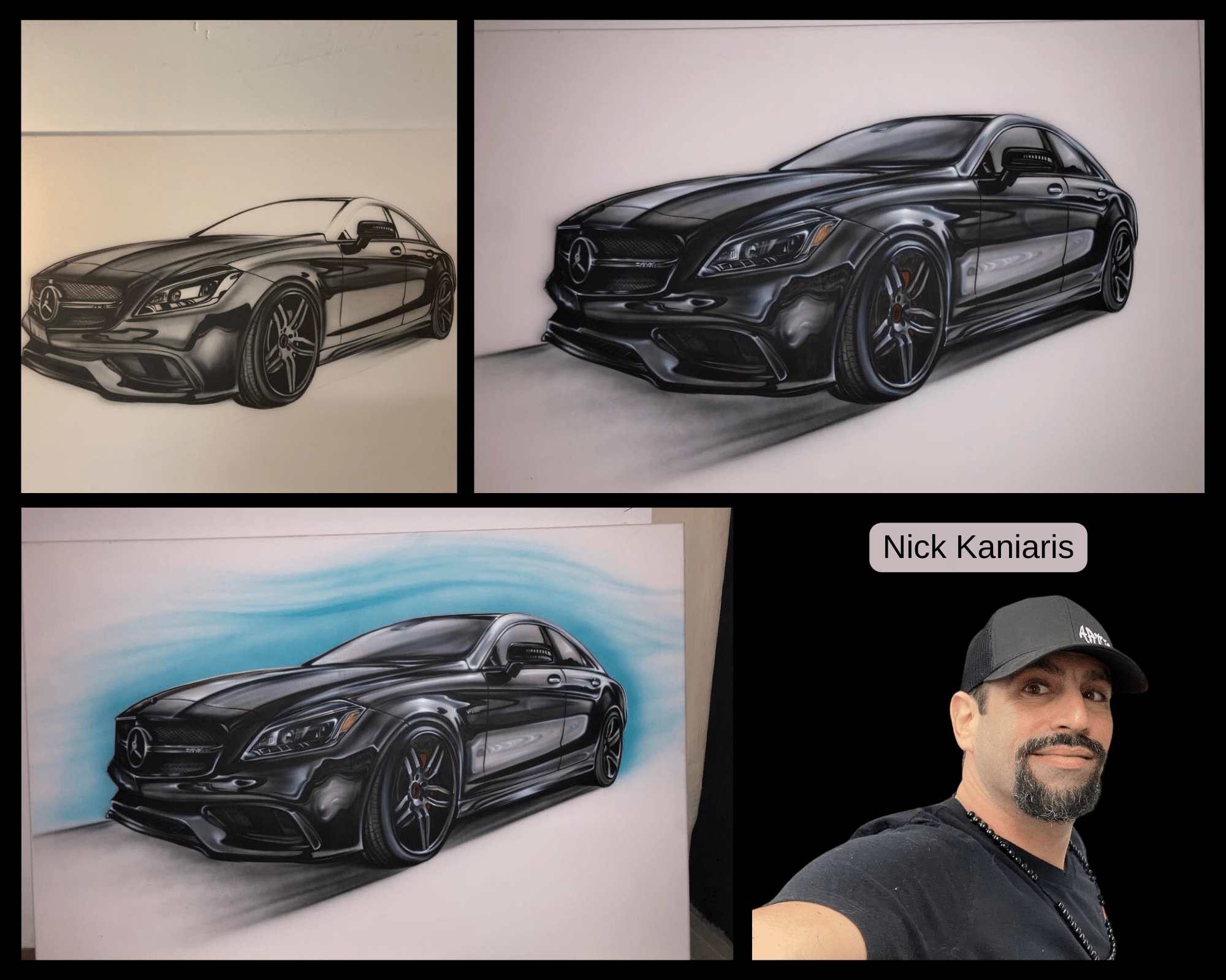 An example of airbrushing from Airbrush Events featuring a Mercedes.