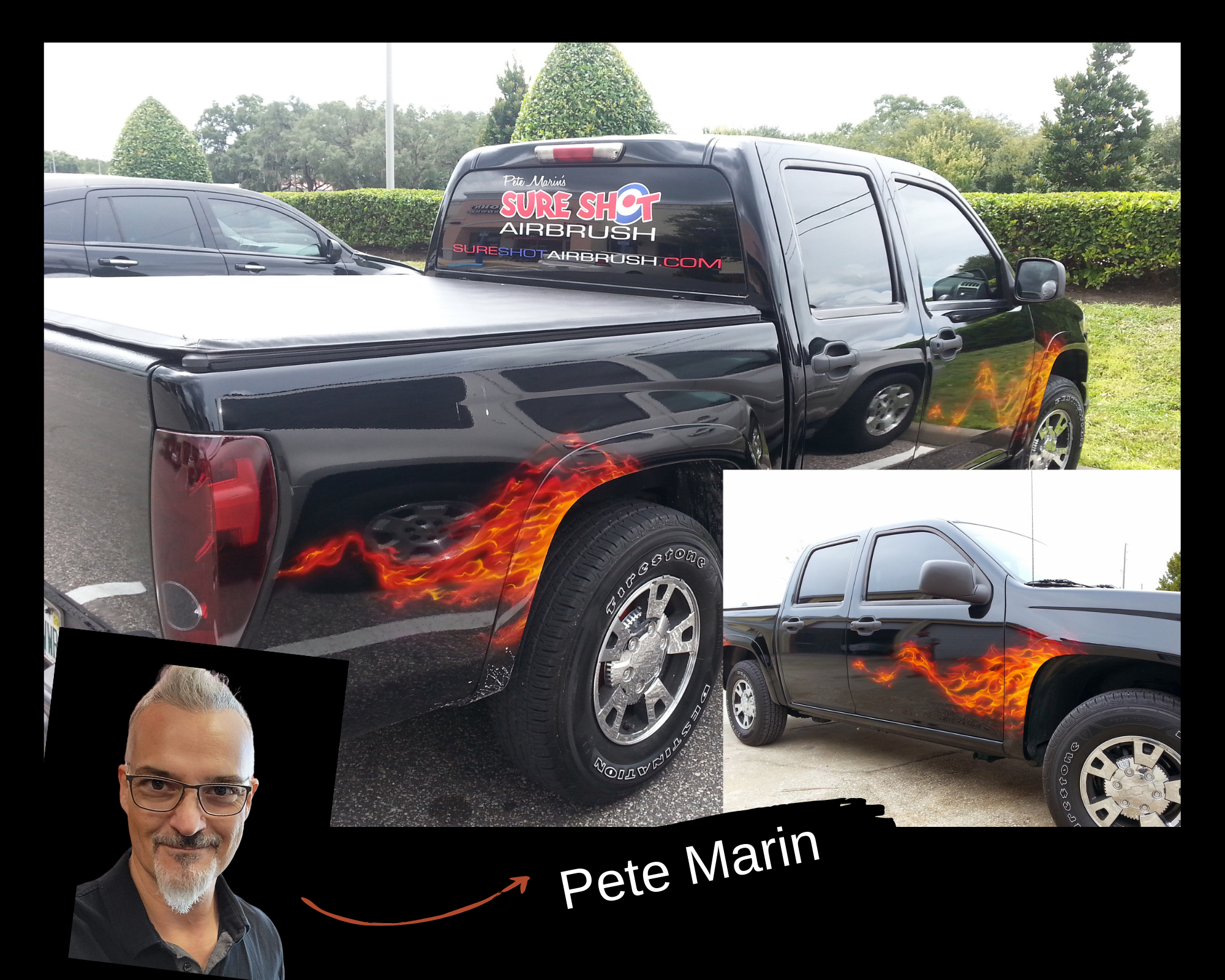 Airbrush Events leader Pete's airbrushing on a Chevy truck.